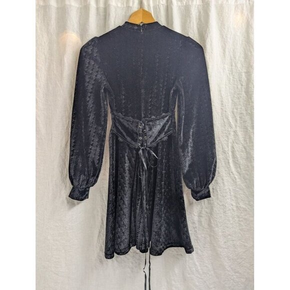 no brand women's sz Medium black velvet heart shaped peep chest mini dress E9 - Picture 4 of 9